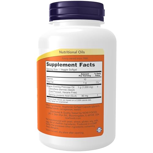 Image of NOW Foods Supplements, Evening Primrose Oil 1000 mg, Cold Pressed, Hexane Free, Vegan Formula, 90 Veg Softgels (Pack of 12)