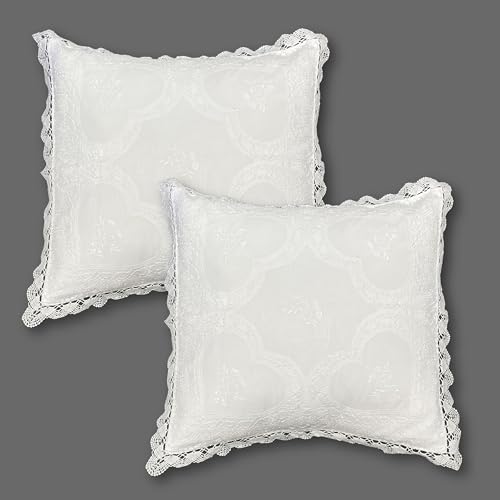 MODERN HEIRLOOM Embroidered and LACE 2-PC Pillow Decorative Pillow Set, 20 inches, Beatrice White 20" 2 Count