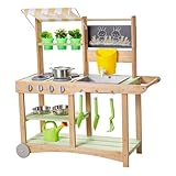 Aree gioco versatili: cucina da esterno per bambini è dotata di aree gioco per cucinare, acqua e sabbia e per piantare, con pratici accessori. Include 3 vasi, 2 cucchiai, 1 annaffiatoio e 1 tettuccio parasole per proteggere dalla luce solare