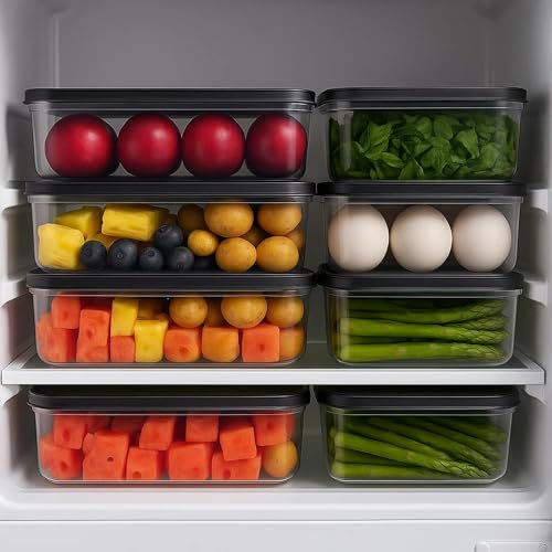 Image of Sulfar Air Tight Plastic Fridge Storage Containers Set for Kitchen (1200 ML, Pack of 8)