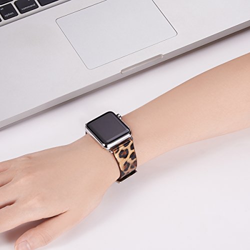 Wfeagl Compatible Iwatch Band 42Mm 44Mm 45Mm, Top Grain Leather Band Replacement Strap For Iwatch Series 5,Series 4,Series 3,Series 2,Series 1,Sport, Edition (Leopard Band+Silver Connector, 42Mm 44Mm) #TOP4