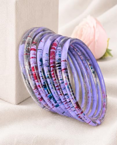 Image of NMII Premium Glass Bangle Set for Women | Multicolor Designer Kangan | Fancy Kanch ki Chudiya | 3D Transparent Chudi Set | Wedding & Festive Occasions Bangles