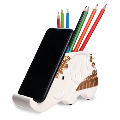 Elephant Phone Stand and Desk Organizer – Multi-Purpose Ceramic Holder