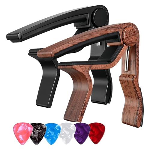 Kapodaster für Gitarre，Verschenken 6 Plektren Capo für Gitarre Gitarren Zubehör Geeignet Westerngitarre, Akustikgitarre, Konzertgitarre, E-Gitarre, Ukulele-Clip（Zwei Packungen）