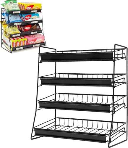 Candy Display Rack, 4 Tier Candy Organizer, Snack Organizer for Countertop, Snack Shelf Chip Rack for Store, Metal Snack Display for Counter, Concession Stand Snack Stand for Store Office Theatre