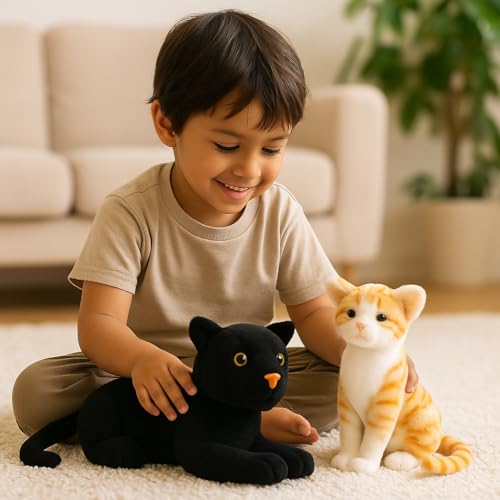 Image of Cute Panther & Cat Plush Toy Combo - 30 cm Soft Stuffed Animals for Kids | Super Soft & Huggable for Boys & Girls (Pack of 2)