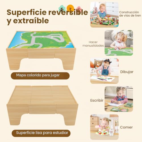 Mesa de juego de madera FANTASK con tablero reversible resistente para cuarto infantil 3