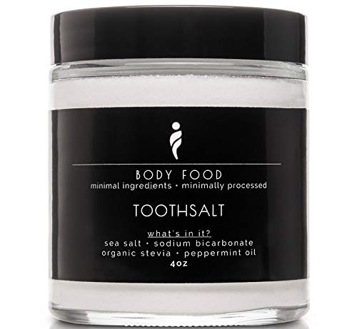 Body Food Toothsalt Tooth Powder with Sea Salt & Peppermint for Brushing, Oral Care, Recyclable Glass Jar, 4oz