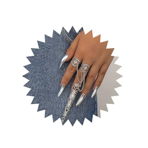 Inateannal Gótico Dedo Uña Garra Anillos De Plata Nudillo Dedo Anillo Pulsera Larga Yema Del Dedo Garra Anillos De Uñas Largo Con El Dedo Uña Garra Traje Anillos De Uñas Joyas Para Mujeres Niñas