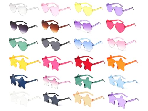Anlising 24PCS Gafas de Fiesta de Color, Gafas de Corazón, Gafas de Sol en Forma de Estrella, Fiesta Gafas, Gafas Sol Hippie, Gafas de Disfraz Divertidas, para Decoración de Playa, Fiestas, Accesorios