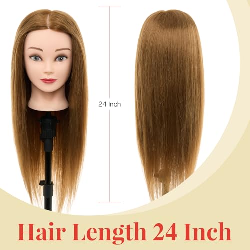 Neverland Beauty & Health 24 inch Hair Mannequin Head 60% Real Human Hair Hairdressing Head Cosmetology Styling Head With Braid Set Mannequin Stand - Image 3