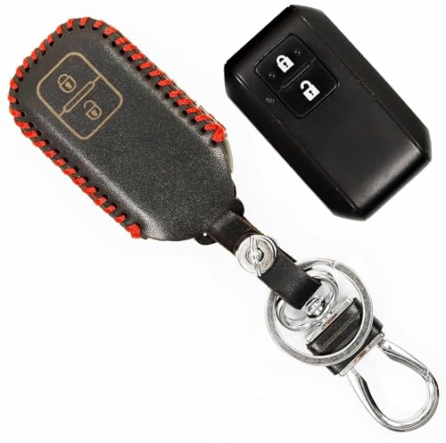 Image of Leather Smart Car Key Cover Case with Metal Hook Keychain for Maruti Suzuki Swift,Baleno,XL6,New Dzire,New Ertiga,New Brezza 2022,Grand Vitara (Black)
