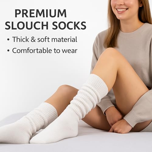 AWS/American Made Women’s Slouch Socks Cotton Slouchy Knee-High Boot Socks Scrunch Breathable Extra Long All-Season Comfort2