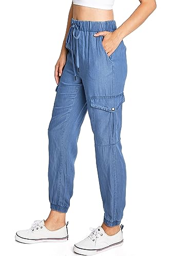 C'est Toi Women's High Rise Baggy Cargo Woven Tencel Jogger Pants, Small2