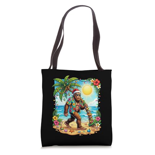 Santa Bigfoot Christmas In July Beach Funny Sasquatch Tote Bag