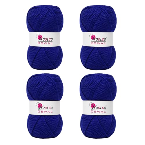 Image of Brilon Acrylic Hand Knitting Yarn Balls Pack of 4 (50g Each) -Soft Wool Yarn for Knitting, Craft, DIY Projects, Sweaters, Scarves, Multicolor Wool Thread for Home Use (Royal Blue)