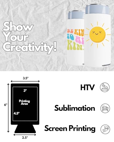 Image of PartyPrints 1000 Pack White Blank Slim Can Cooler Sleeves | Plain Seltzer Customizable Bulk Sublimation Coolers for Beer Bottles & 12oz Tall Cans | Skinny Collapsible Drink Insulated Sleeve