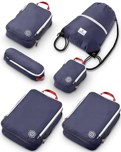 Large Compression Packing Cubes 6 Piece Set for Travel with