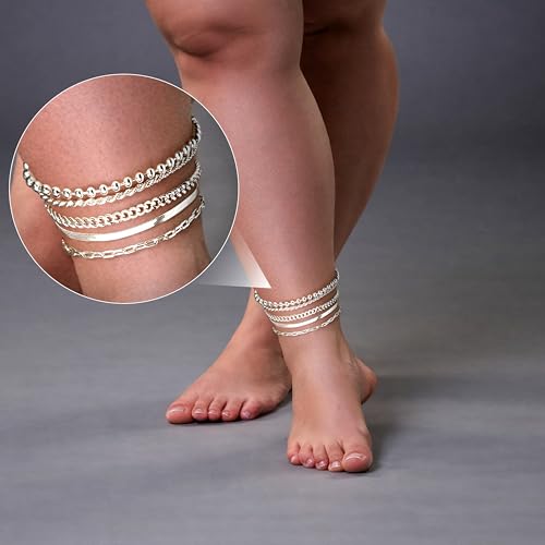Image of Extra Large Anklets for Women Waterproof, 14K Gold Plated Stack Anklets for Women Plus Size, 10 inch+2 inch Non Tarnish Large Ankle Bracelets for Women, Summer Big Ankles Set, Beach Bikini Vacation Jewelry