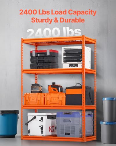 Image of VEVOR Storage Shelves, 2400 lbs, 4 Tier Heavy Duty Garage Shelving, 20 inch D x 40 inch W x 60 inch H Adjustable Metal Shelves for Industrial Shelving Unit Utility Shelf, for Kitchen, Warehouse, Basement, Orange