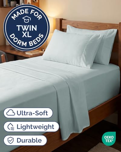 Image of Extra Deep Twin XL Sheet Set - 4 Piece Breathable Cooling Sheets - Ice Blue | Hotel Luxury Bed Sheets Set, Easy & Secure Fit, Ultra-Soft, Wrinkle & Fade Free, Comfy Sheets Set with Extra Deep Pockets