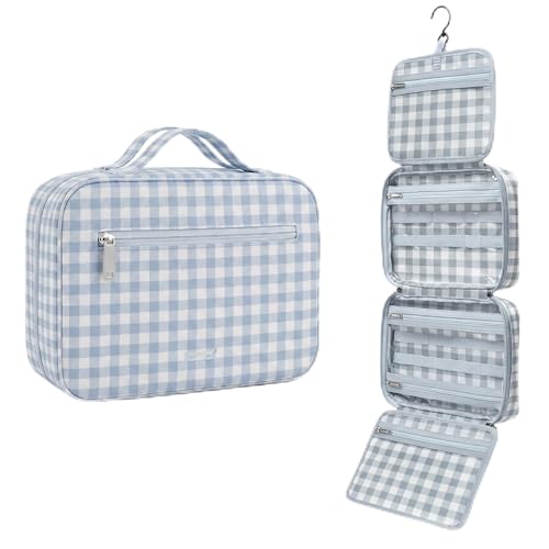 Image of Klyyo Hanging Toiletry Bag for Women, Gingham, Blue