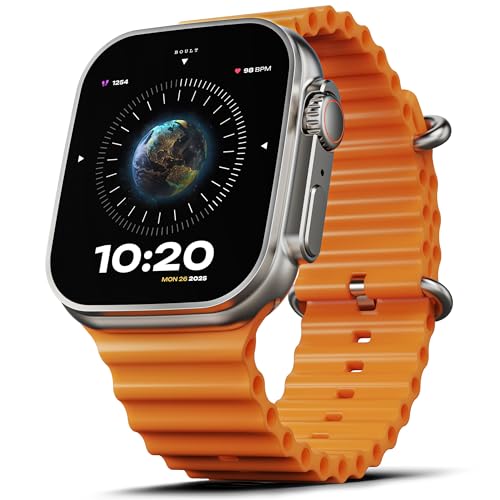 Image of Boult Crown Smart Watch 1.95'' Display, Bluetooth Calling, Working Crown, Zinc Alloy Frame, 900 Nits Brightness, AI Voice Assistant, SpO2 Monitoring, 100+ Sports Mode (Orange)