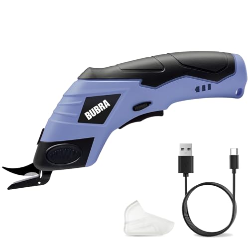 BUBRA Cordless Electric Scissors 4V Electric Fabric Cutter with Safety Lock Button Lightweight Rechargeable Power Shears for Cardboard Felt Leather & Paper