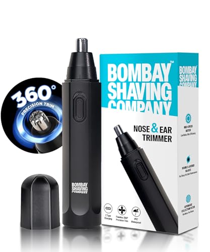 Image of Bombay Shaving Company Nose & Ear Trimmer for Men | 360 Dual Blade Precision Grooming | Type-C Fast Charging, IPX7 Waterproof, High-Speed Low-Noise Motor, 50 Min Runtime, Auto Hair Collection Filter