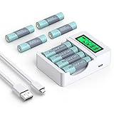 Deleepow 8 Pack Rechargeable AA Batteries 3000mAh, High Capacity NiMH Double A Battery Gold Positive...