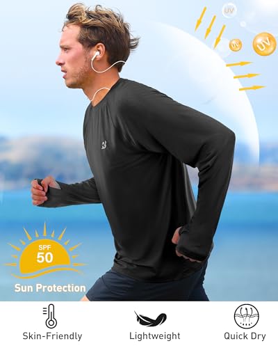 Roadbox UPF 50+ Mens Swim Shirts, Long Sleeve Sun Protection Fishing Rash Guard, Quick Dry UV Hiking Shirt with Thumbhole3