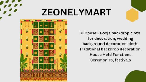 Image of varalakshmi Backdrop | Divine Blessing Lakshmi Pooja Backdrop Cloth Traditional Lakshmi Backdrop with Banana Leaves and Lotuses 8x8 Feet | Pooja Backdrop Decoration Cloth