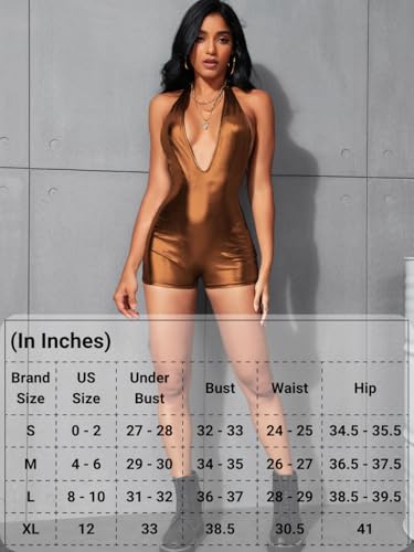 Image of EHSUYAB Sexy Metallic Bodycon Romper, Tie Halter, One Piece Backless Club Outfit