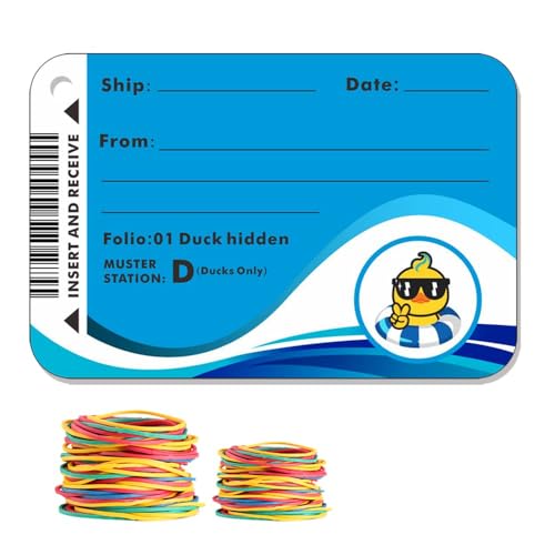 Ducks Tag,Cruising Rubber Duck Tag, Ducking Game Card, 35 Pack, 2.5 x 3.7 inches, with Hole and Rubber Bands, Theme Cruising Platinum Duck Tags for Cruise Ship(Platinum-Blue)