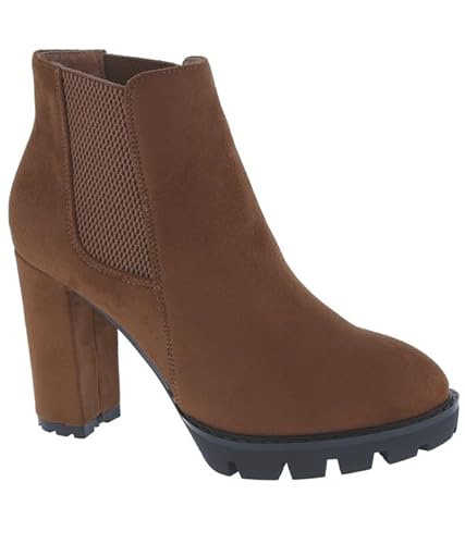 Women's Chelsea Ankle Boots, Brown Suede, Platform Block Heel, Chunky