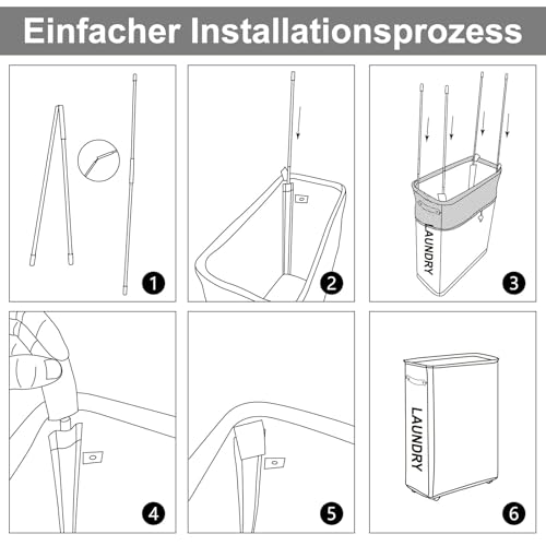 DAILIENFUS Faltbarer Wäschekorb 43L Schmaler Wäschesammler mit Rädern & Griffen, Waasserdicht Wäschekörbe aus Oxford-Stoff, Kleiner Faltbarer Laundry Baskets für Schlafzimmer & Waschküchen (Grau)