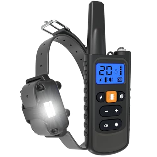Collier de Dressage pour Chien,Portée de 3000m,Collier Rechargeable avec Mode Vibration,Son,Choc Électrique et Lumière LED,IPX67 Résistant à L’Eau,Adapté Aux...