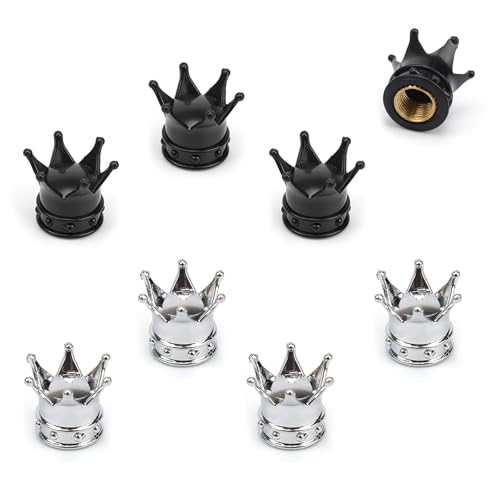 HASLED Bouchon de Valve Pneu Voiture Velo Moto - 8 Pièces (4 Noir + 4 Argent) - Capuchon Valve Anti-Poussière - Compatible avec la Plupart des Valves