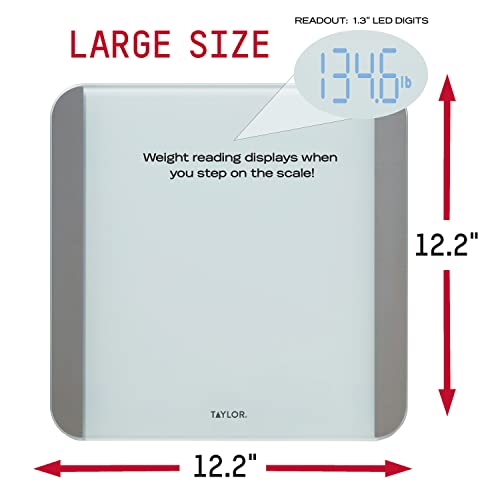 Image of Taylor Digital Bathroom Scale with Motion and Light Sensors - Glass Body Weight Scale, 12.2 x 12.2 in Stainless Steel Platform, Disappearing Blue Digit Display, Precision Tracking for Home Use