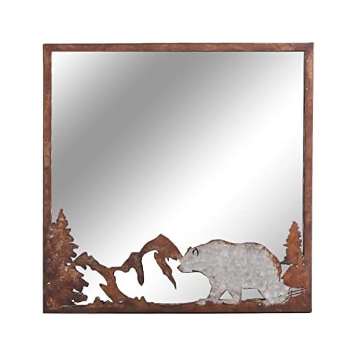 21 Stunning Garden Mirror Ideas to Transform Your Outdoor Space 2 Synovana Cabin Wall Mirror Rustic Wild Animal Mirror Decorative Farmhouse Square Mirror with Distressed Metal Frame for Bathroom Living Room Wall Décor - Bear, 19.96" x 0.79" x 19.96"
