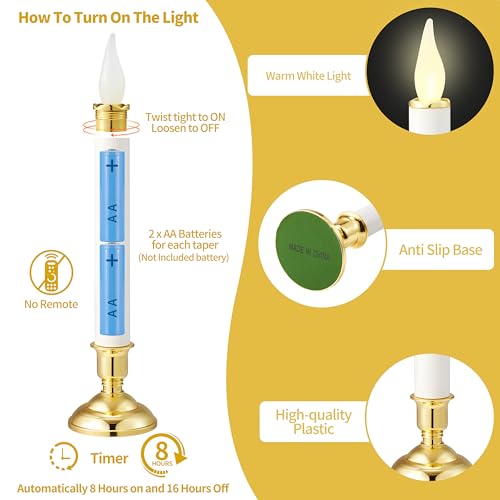 Image of Battery Operated LED Window Candles 9.7 Inch Tall with Automatically Timer 8 Hours On /16 Hours Off - Set of 6 Noble Flickering Flameless Candles and Golden Shine
