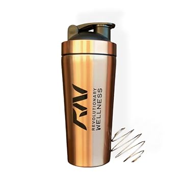 Revolutionary Wellness Stainless Steel Rose Gold Shaker Bottle - 700ml for Protein Shake 100% Leakproof | Free RW Plant Protein Drink Mix (STEEL/ROSE, Pack of 1)
