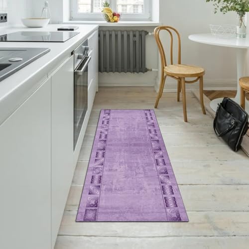 Alfombra de pasillo morada lavable de 80x280 cm con diseño vintage 5