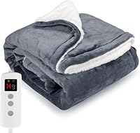 PROALLER Heizdecke 200x150CM, 10 Stufen & 1-9H Timer Auto-Aus, Maschinengängig, Weiches Flanell-Sherpa Vollkörperwärmung, Sofasitzkissen Bett Büro Verwendung, Heizdecke mit Abschaltautomatik