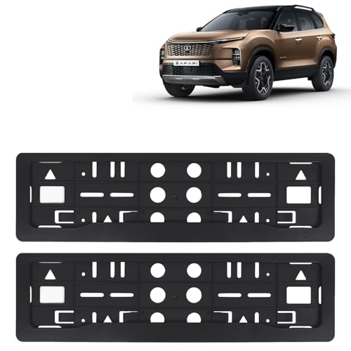 Image of KINGSWAY Safari Car Number Plate Frames for All 2023 Onwards Models of Tata Car Registration Plate Holders, Black Licence Plate Covers (Front and Rear), Universal Size 51.5 x 14.5 cm