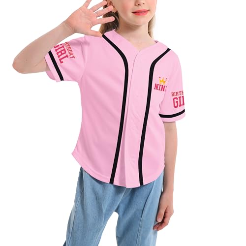 Image of Girls Birthday Shirt Birthday Baseball Jersey Toddler First Birthday Outfit Girls Birthday Gifts Age 1-10 (Pink Nine,8 Years)