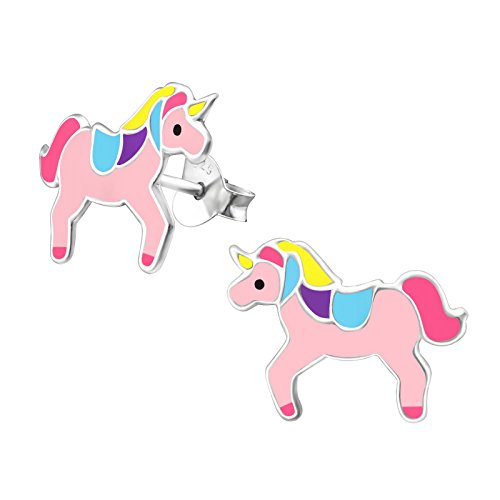 925 Sterling Silver Set of 3 Pairs Rainbow, Mermaid, & Pink Unicorn Stud Earrings (Nickel Free)4