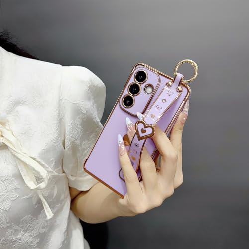 Coque Samsung S26 anti-chute avec cordon de poignet violet