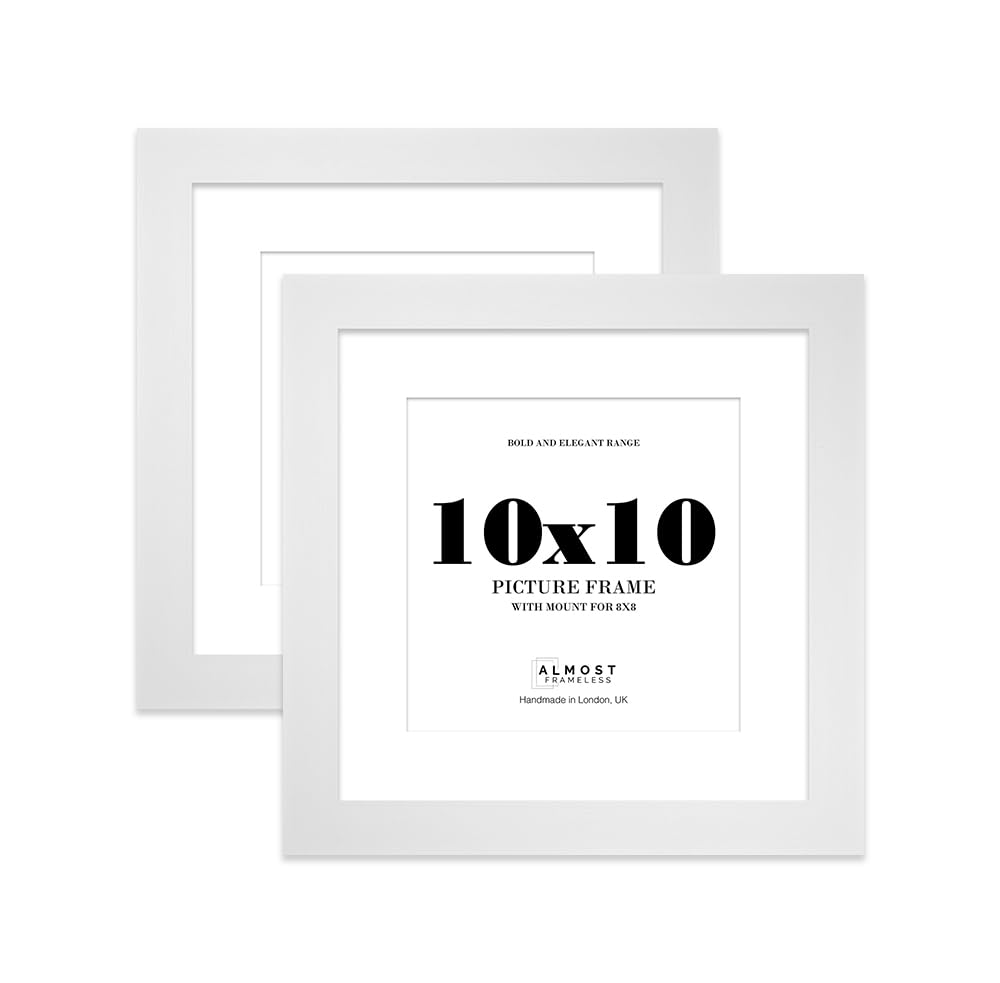 10x10" White Square Frame With Mount for 8x8" Pictures 28mm Edge Frame Display with Wall Hooks and Kickstand, 2 Pack