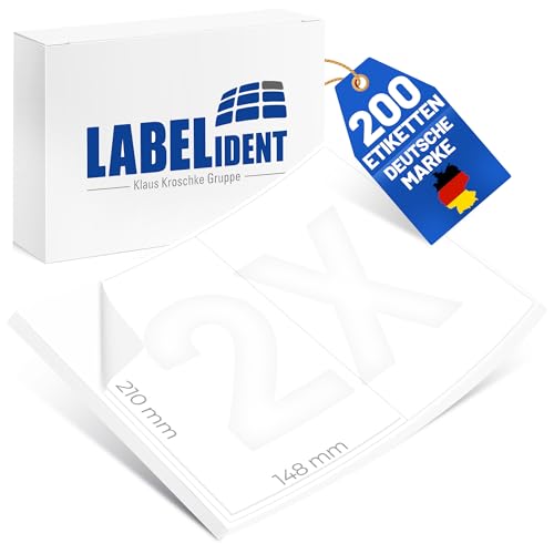 Labelident Versandlabel - 210 x 148 mm - 200 selbstklebende Etiketten auf 100 DIN A4 Bögen I Versandlabels A5 für DHL, DPD, Fedex, GLS, Hermes, UPS - Für Laserdrucker & Inkjet I Papier matt